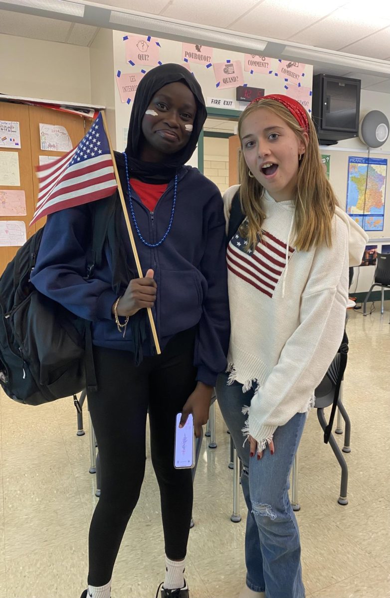 Many people simply wore red, white and blue, but Aehod Abdoun and Mackenzie Mitchell showed up for spirit week with full American flags!