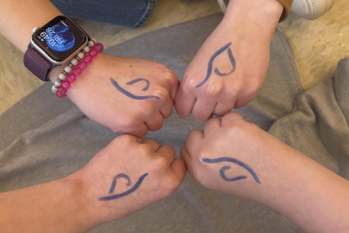 4 students show off their NEDA symbol on their hand